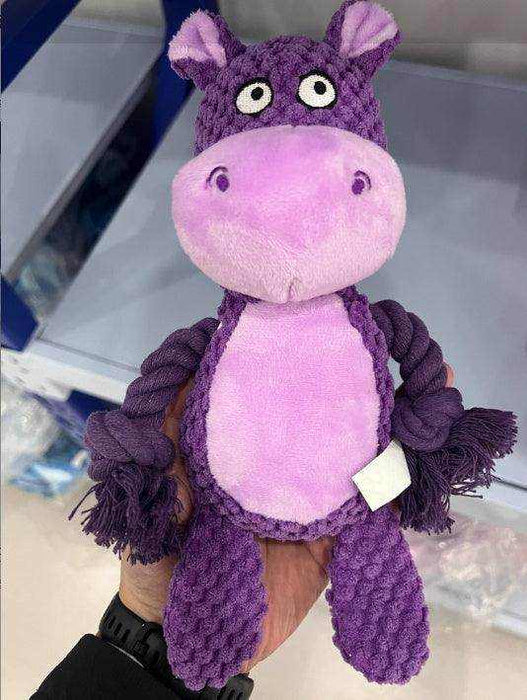 Hippo-shaped pet plush sound cotton rope toy for interactive dog training and tug of war