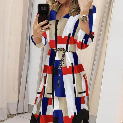 Printed Checks Lace-up Dress Women - Magellan Fashion Shop