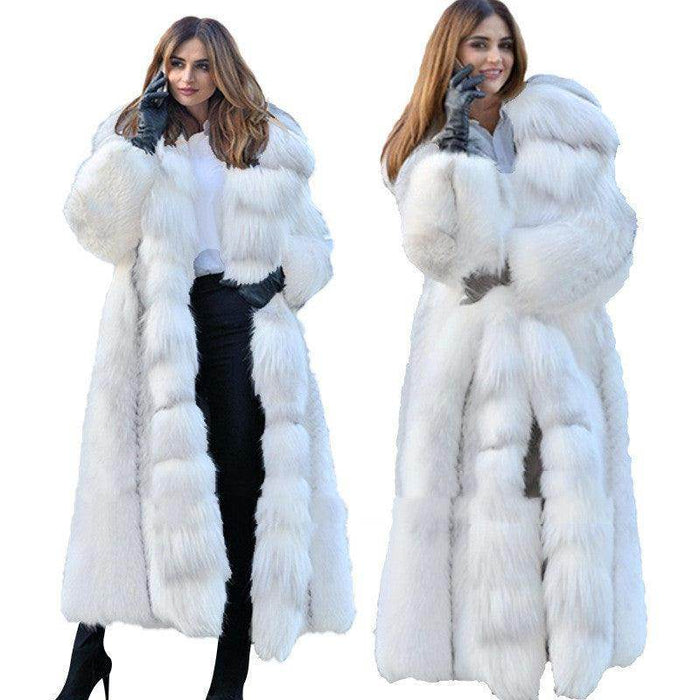 Women's Long Style White Long Fur Coat - Magellan Fashion Shop