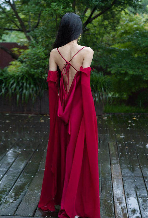 Luxury Senior Sense Acetate Satin Wine Red Bride Wedding Photo Gown Woman - Magellan Fashion Shop