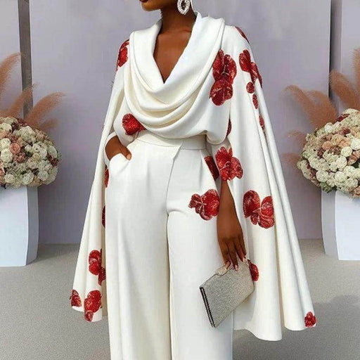 Printed Heap Collar Long Sleeves Two-piece Set Trousers Suit - Magellan Fashion Shop