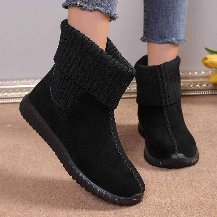 Flat Ankle Boots With Reversible Knitted Design Winter Fashion Comfortable Snow Boot For Women Shoes - Magellan Fashion Shop