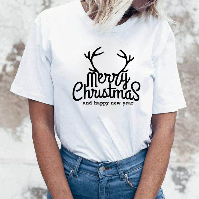 Rock Santa Claus Print Spoof European And American T-shirt - Magellan Fashion Shop