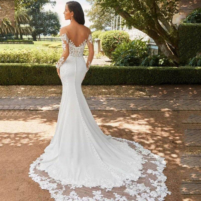 Long Sleeve Backless Lace Fishtail Wedding Dress - Magellan Fashion Shop