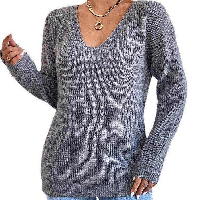 Y2k Clothes V-neck Sweater Ladies Winter Backless Streetwear - Magellan Fashion Shop