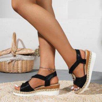 Women's Peep Toe Serpentine Wedges Sandals With Circle Design Casual Summer Shoes - Magellan Fashion Shop