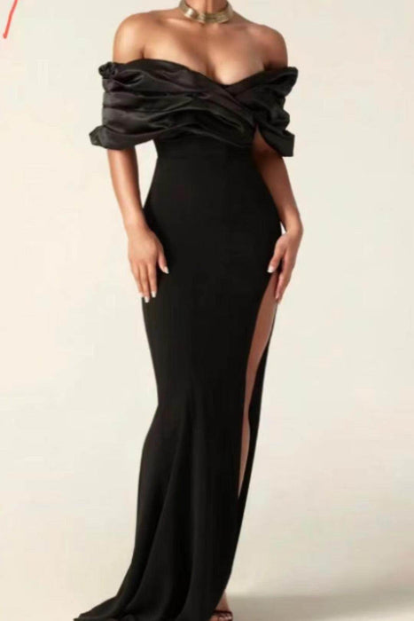 Women's Off-shoulder Split Ruffle Hip Dress - Magellan Fashion Shop