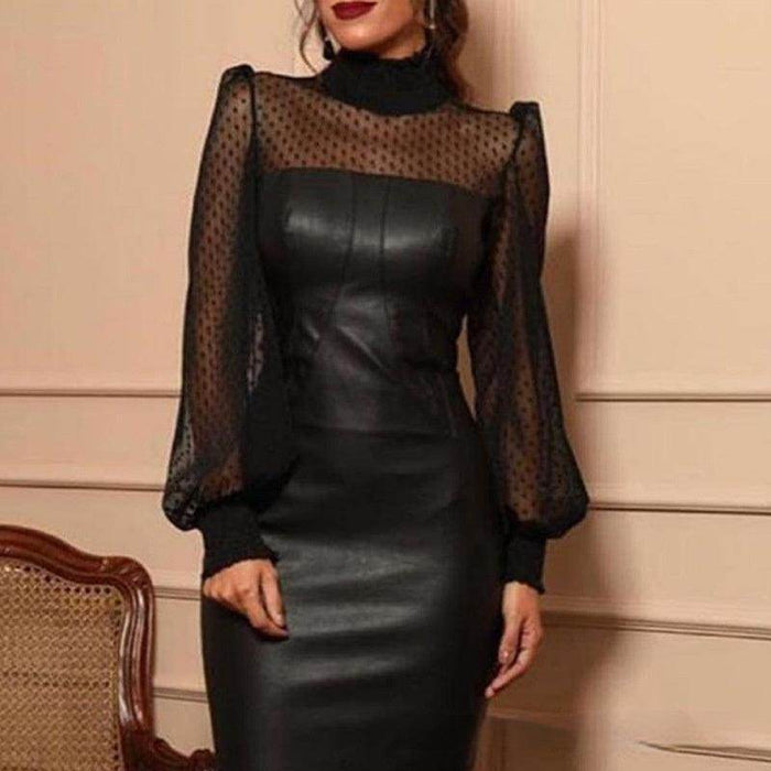 Black Mesh Stitching Tight Leather Skirt - Magellan Fashion Shop