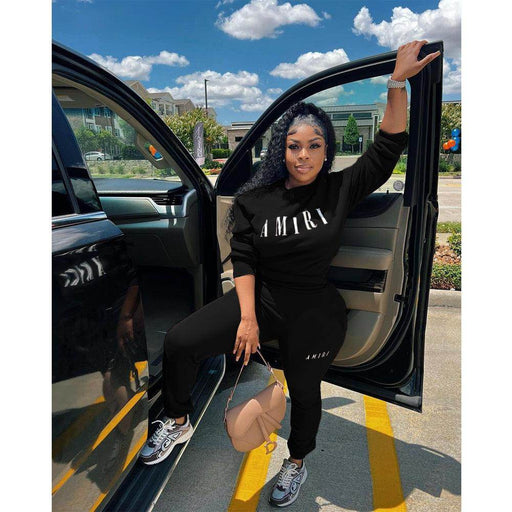 Printed Crew Neck Sweatshirt Two-piece Suit - Magellan Fashion Shop