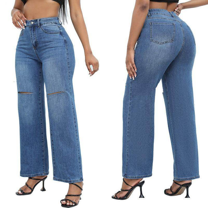 Elegant Ripped Wide-leg Jeans Women - Magellan Fashion Shop