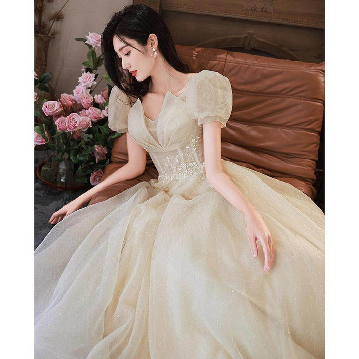 HOOR Women Luxury Puff Sleeve Backless Shiny Prom Gown - Magellan Fashion Shop