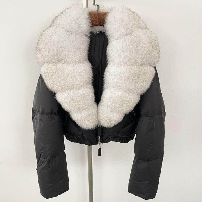 Fox Fur Collar Thick Short Down Jacket Coat - Magellan Fashion Shop