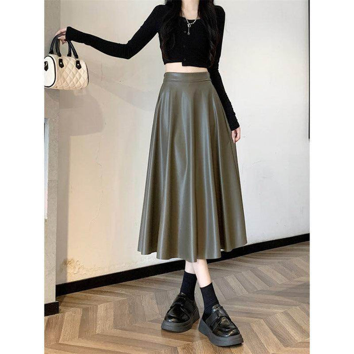 Leather Medium Length Simple A- Line Umbrella Skirt - Magellan Fashion Shop