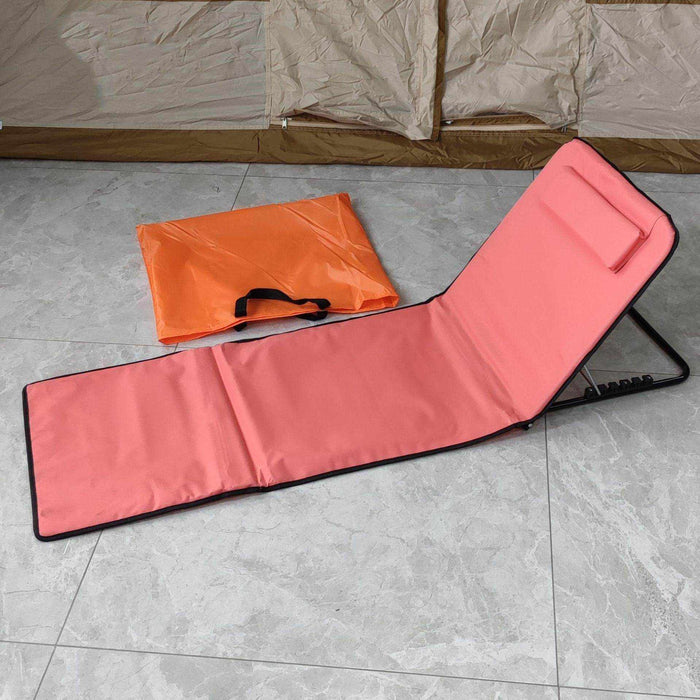 Blue and orange outdoor beach mat made of durable 600D Oxford cloth with adjustable folding design and carrying strap