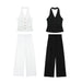 Pleated Wide Leg Pants Backless Hanging Collar Vest - Magellan Fashion Shop