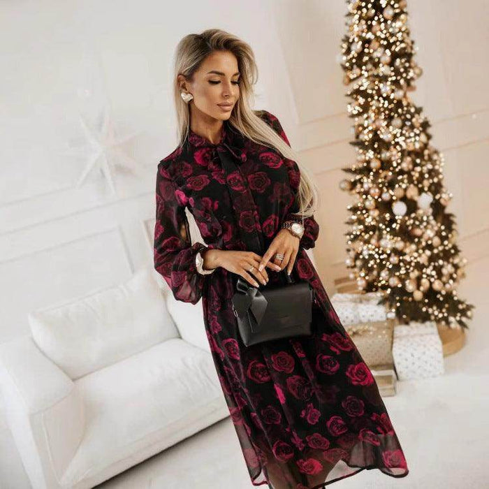 Long Sleeve Bowknot Waist-tight Dress Women - Magellan Fashion Shop