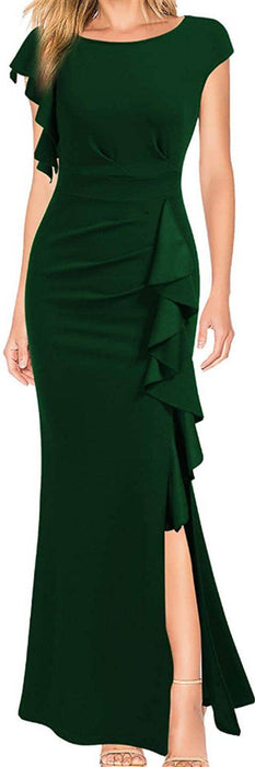 High Waist Slit Dress Elegant Fashion Round Neck Commuting Style Dress Evening Party Dress - Magellan Fashion Shop