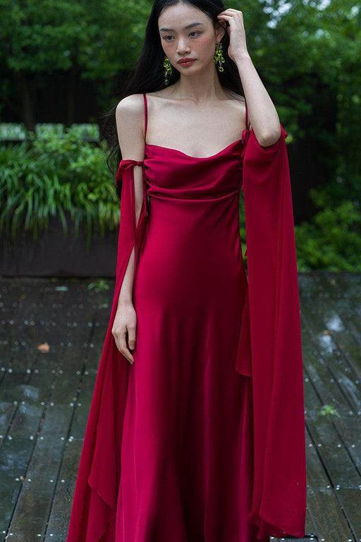 Luxury Senior Sense Acetate Satin Wine Red Bride Wedding Photo Gown Woman - Magellan Fashion Shop