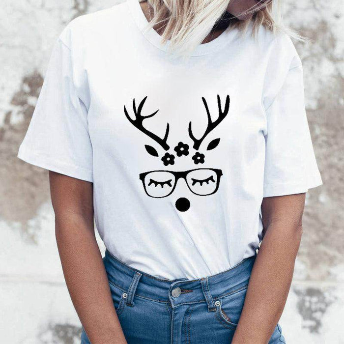 Rock Santa Claus Print Spoof European And American T-shirt - Magellan Fashion Shop