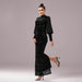 Long Sleeve Round Neck Sequins Slit Evening Dress - Magellan Fashion Shop