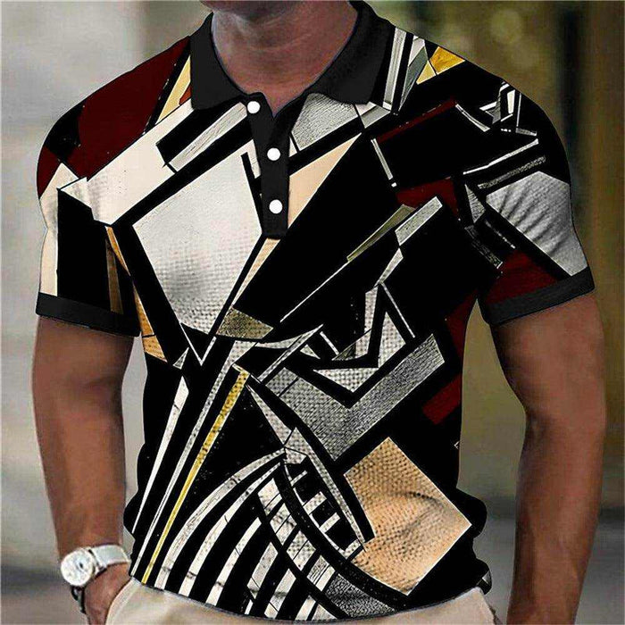 Fashion Men'S Polo Shirts 3d Splicing Plaid Printing Art Men - Magellan Fashion Shop