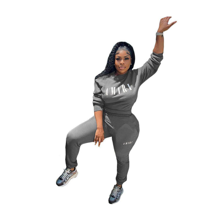 Printed Crew Neck Sweatshirt Two-piece Suit - Magellan Fashion Shop