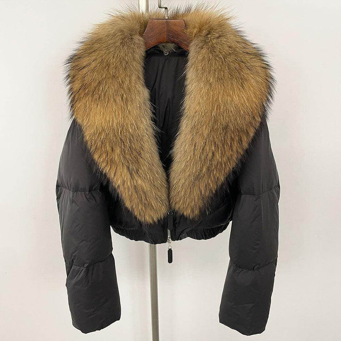 Fox Fur Collar Thick Short Down Jacket Coat - Magellan Fashion Shop