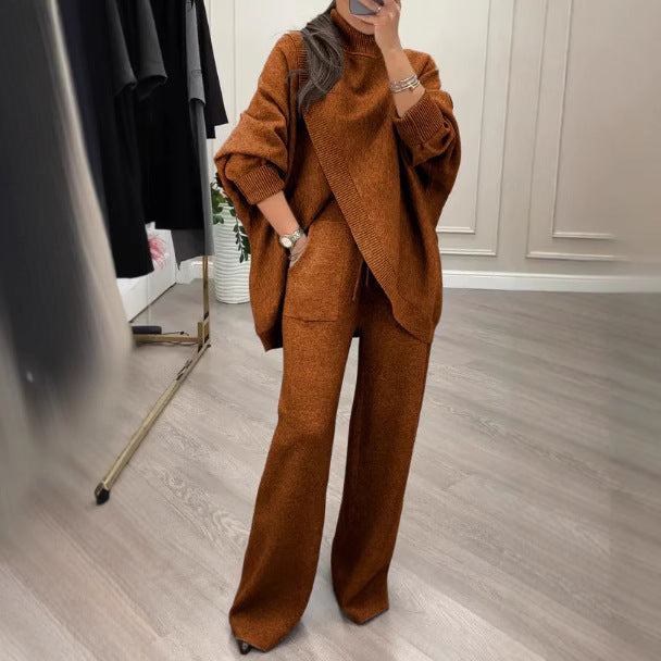 V-neck Single-breasted Slim-fit Knitwear Two-piece Set