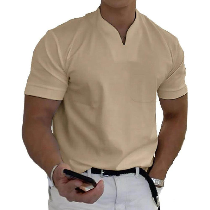 Summer Short Sleeve Shirt Men Fitness Plus Size Sports T-Shirt Elastic Cotton Pocket - Magellan Fashion Shop
