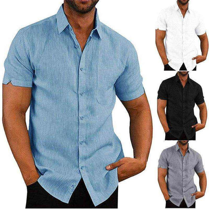 Men Short Sleeve Summer Solid Shirts Casual Loose Tops Tee - Magellan Fashion Shop