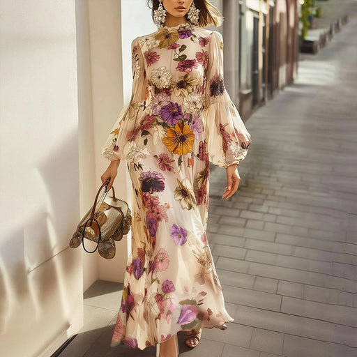 White French Gentle High-grade Printing Dress - Magellan Fashion Shop