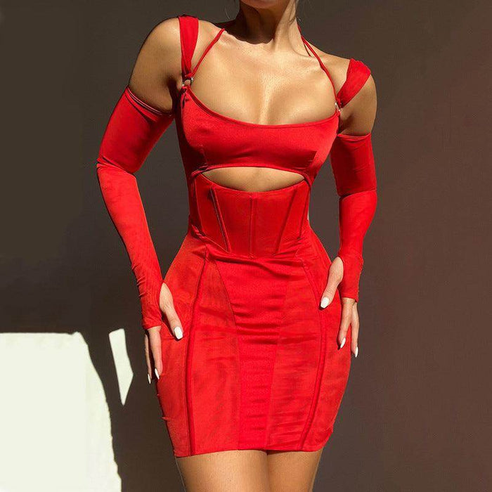 Women's Sling Tight Dress Fashion Backless Mesh See-through Hip Skirt - Magellan Fashion Shop