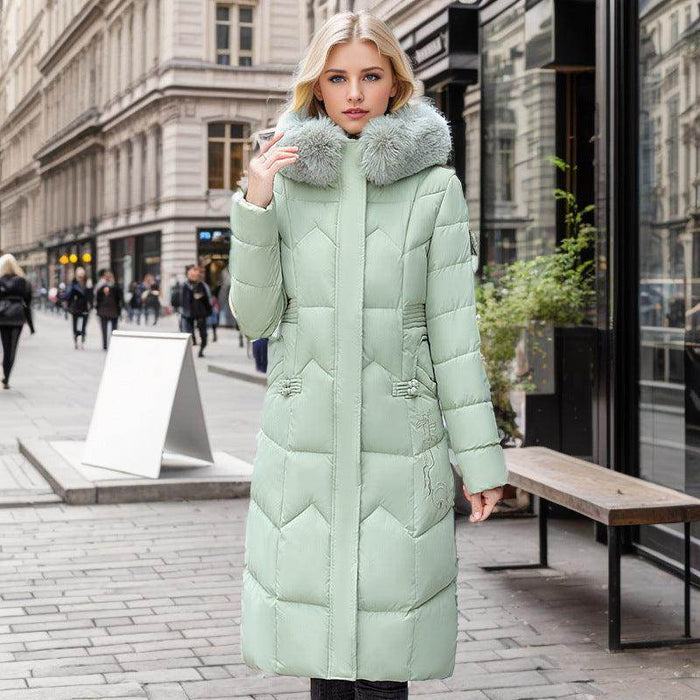 Winter Long Coat With Thickened Fur Collar Straight Slim Cotton-padded Jacket Women - Magellan Fashion Shop