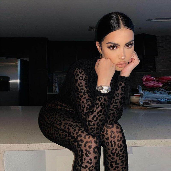 Women Flocked Jumpsuit With Hollow Zipper Perspective - Magellan Fashion Shop