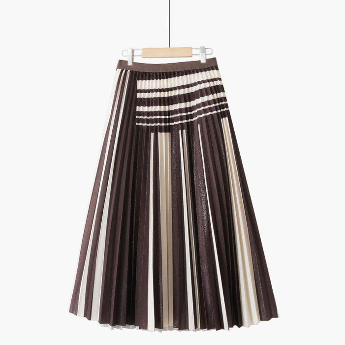 Simple Houndstooth Solid Color Stitching Contrast Color Pleated Skirt - Magellan Fashion Shop