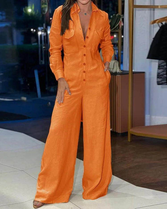 Women's Fashion Polo Collar Casual Solid Color Jumpsuit - Magellan Fashion Shop
