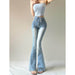High Waist Retro Light Blue Bell-bottom Pants Elastic Hip Raise Slim Fit Slimming - Magellan Fashion Shop