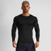 Men's quick drying fitness stretch long-sleeved shirt in black and white, slim fit pullover with round neck.