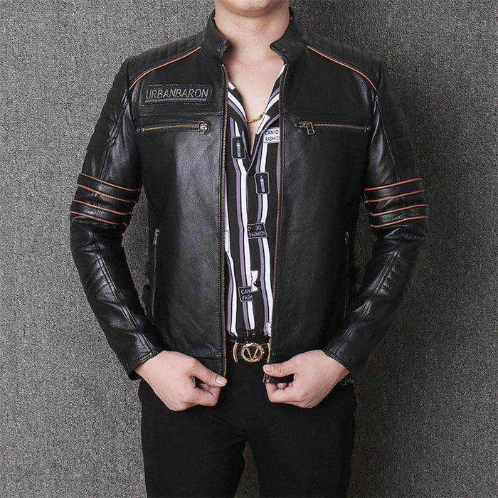 Harley genuine leather men's slim fit black motorcycle riding jacket