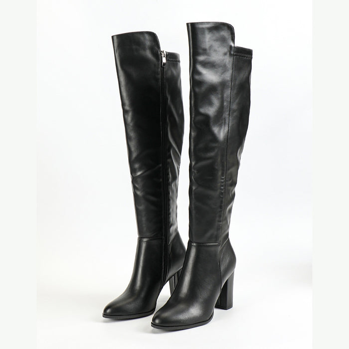 Women's boots with side zip, pointed toe and chunky heel