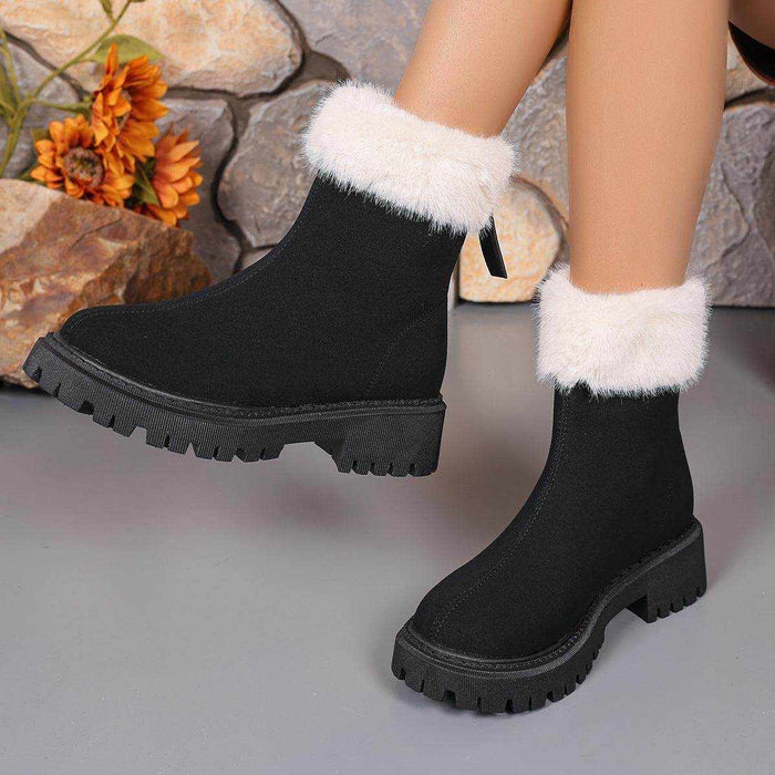 Square-heeled Snow Boots Winter Plus Velvet Platform Plush Shoes Fashion Warm Non-slip Mid-calf Boot For Women - Magellan Fashion Shop