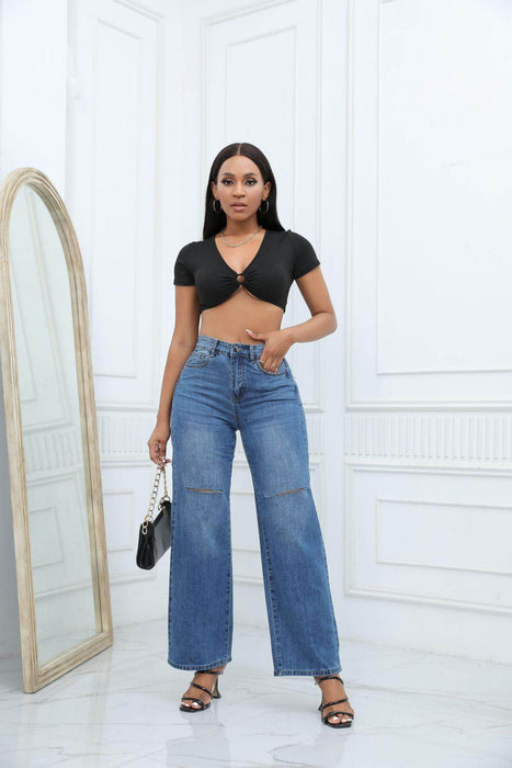 Elegant Ripped Wide-leg Jeans Women - Magellan Fashion Shop