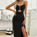 Ladies' Fashionable And Sexy Slim Fit V-neck Chain Dcor Cut High Slit Dress - Magellan Fashion Shop