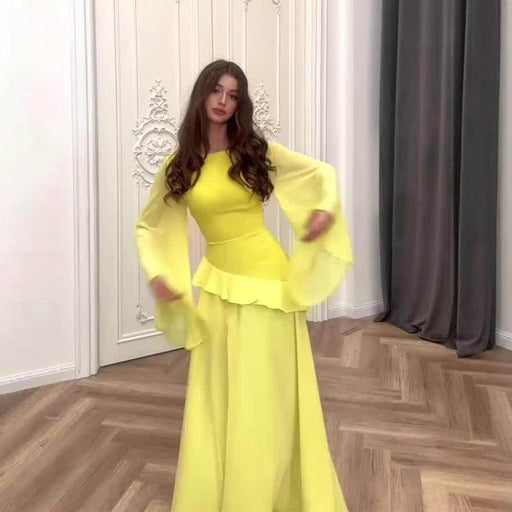 Flared Sleeves Long Sleeves Ruffled Dress - Magellan Fashion Shop