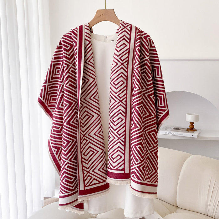 Thickened Warm Office Cloak Nap Wool Blanket Plaid Cloak Dual-use