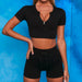 Women Short-sleeved Shorts Yoga Clothing Suit Seamless Zipper Vertical Stripes Sports Fitness - Magellan Fashion Shop