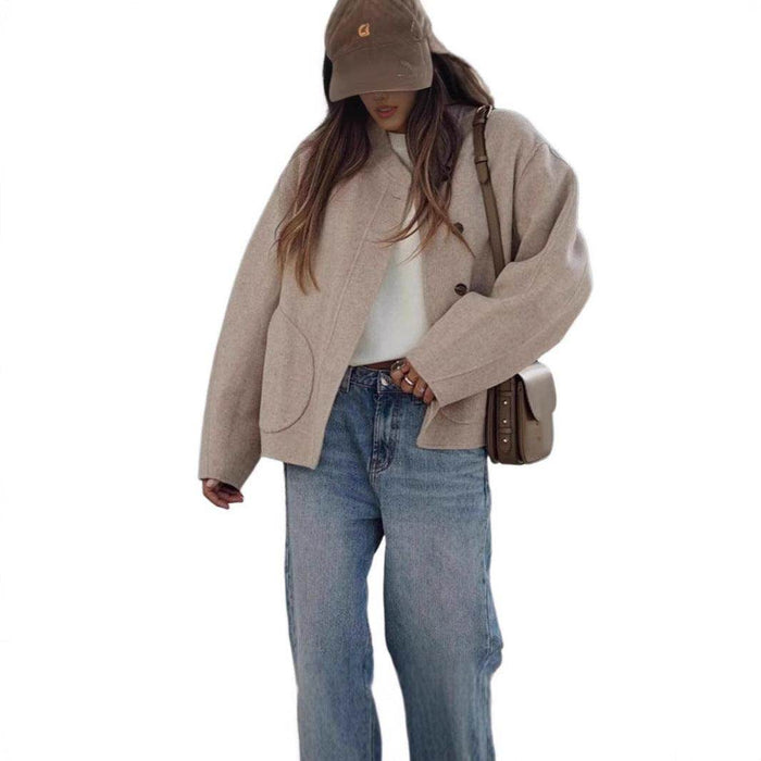 Woolen Short Jacket Fashionable All-match Outside Seam Pocket - Magellan Fashion Shop