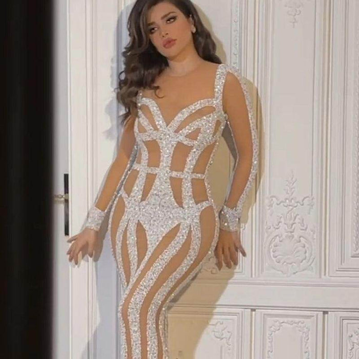 Women's Sprinkled Gold Banquet Dress Package Hip Fishtail Evening Dress - Magellan Fashion Shop