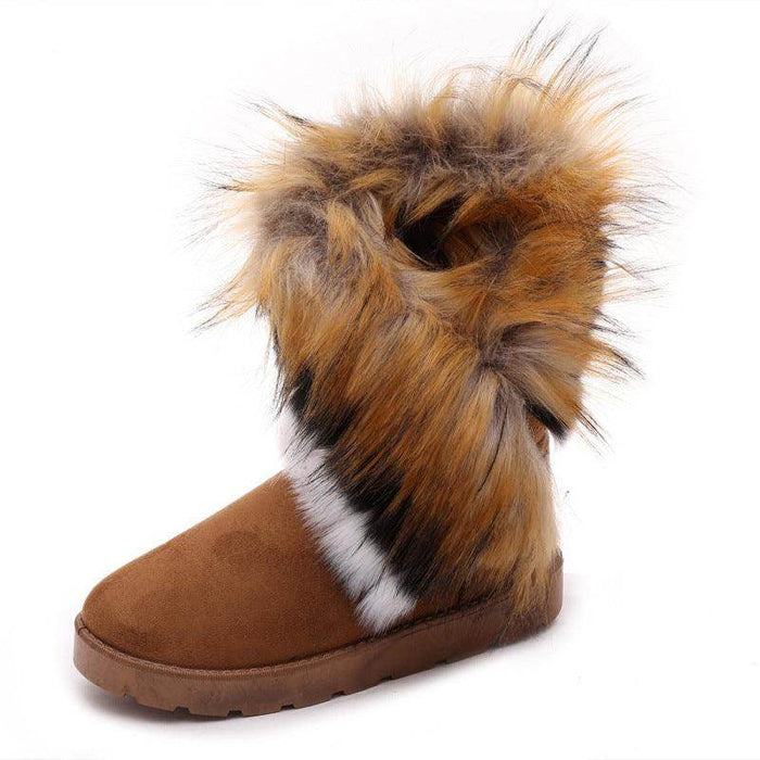 Winter Snow Boots Thick Fluffy Fox Fur Waterproof Non-slip Warm Cotton - Magellan Fashion Shop