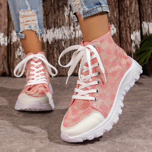 Rose-printed Lace-up Boots Fashion Breathable Canvas Shoes - Magellan Fashion Shop